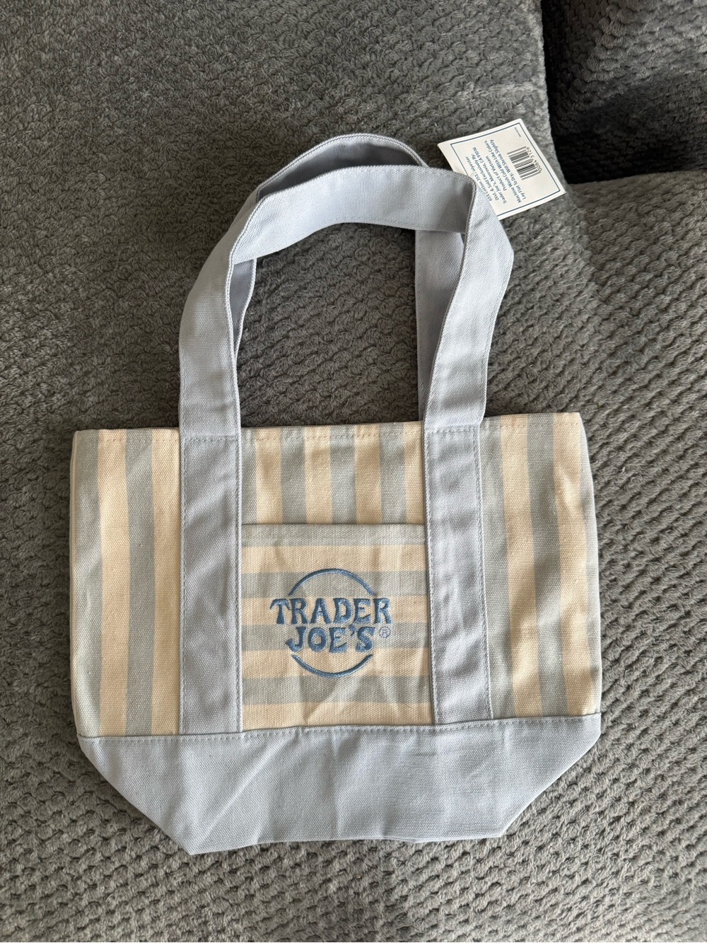 Beige & Light Blue Striped Canvas Tote Bag